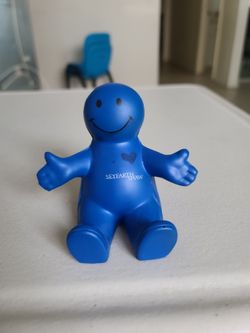 Blue Happy Dude Smile Guy Phone Holder Stress Squeezable Squishy Toy