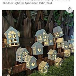 New - Christmas Decor Outdoor LED Solar Lights w 20 Hanging Wooden Houses - 3 Available