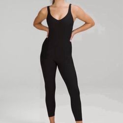 Lululemon Align ribbed Bodysuit.  Black.  Sz 4.  25 In.  No Cups Retail $148
