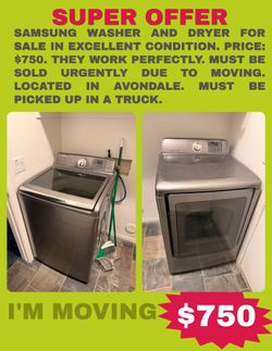 For sale: washing machine and dryer.