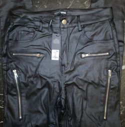 Black Leather Pants/ Zipper Style