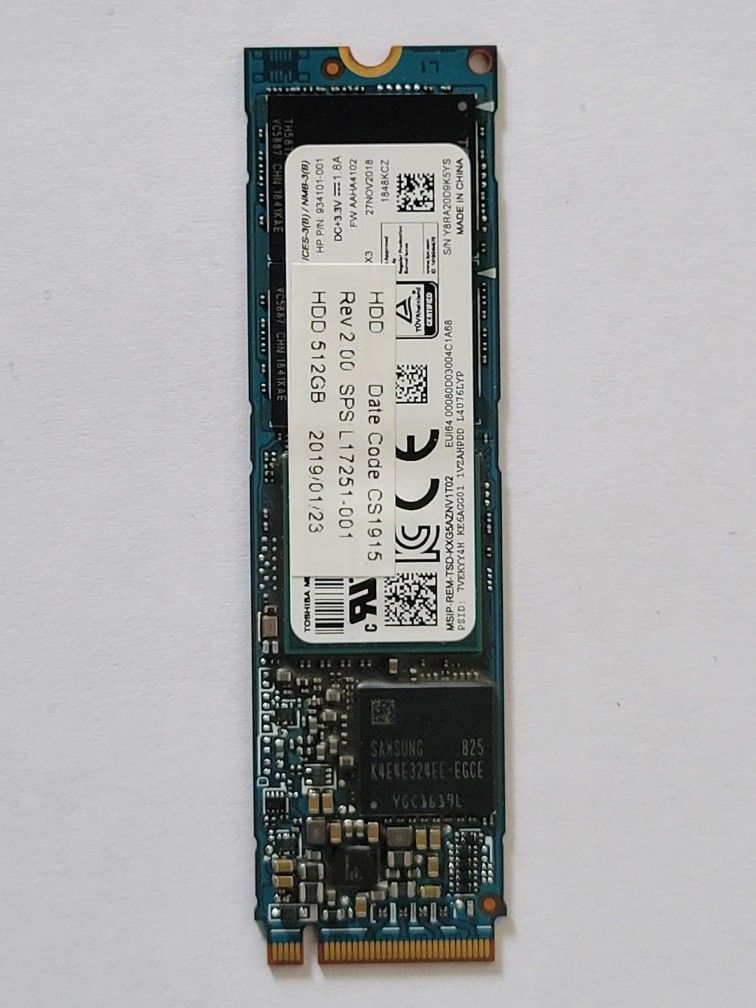1x Toshiba 512GB M.2 NVME
