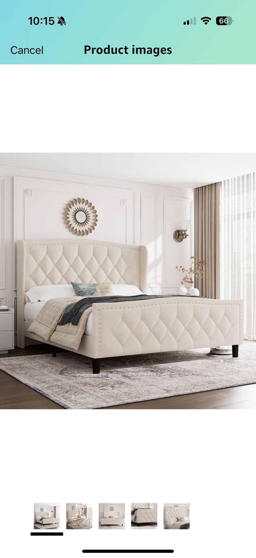 Queen Tufted Velvet Cream Bed Frame