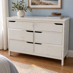 47” White Dresser – Six Drawers, Compact Size