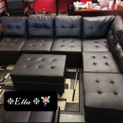 New Black Sectional With Ottoman And Free Delivery