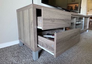 Modern TV Stand with Storage Drawers, and King Size Bed Frame - Dark Walnut
