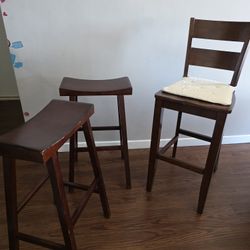 Set of 3 Wooden Bar Stools