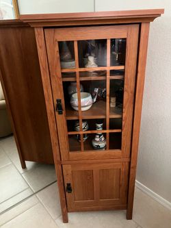 Mission Style Wood Cabinet & Table w/Drawer