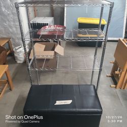 Black ottoman & 4 level metal shelf