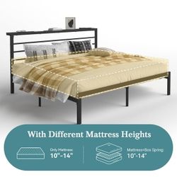 King Size Bed Frame with Shelves Headboard, Black  Features 
