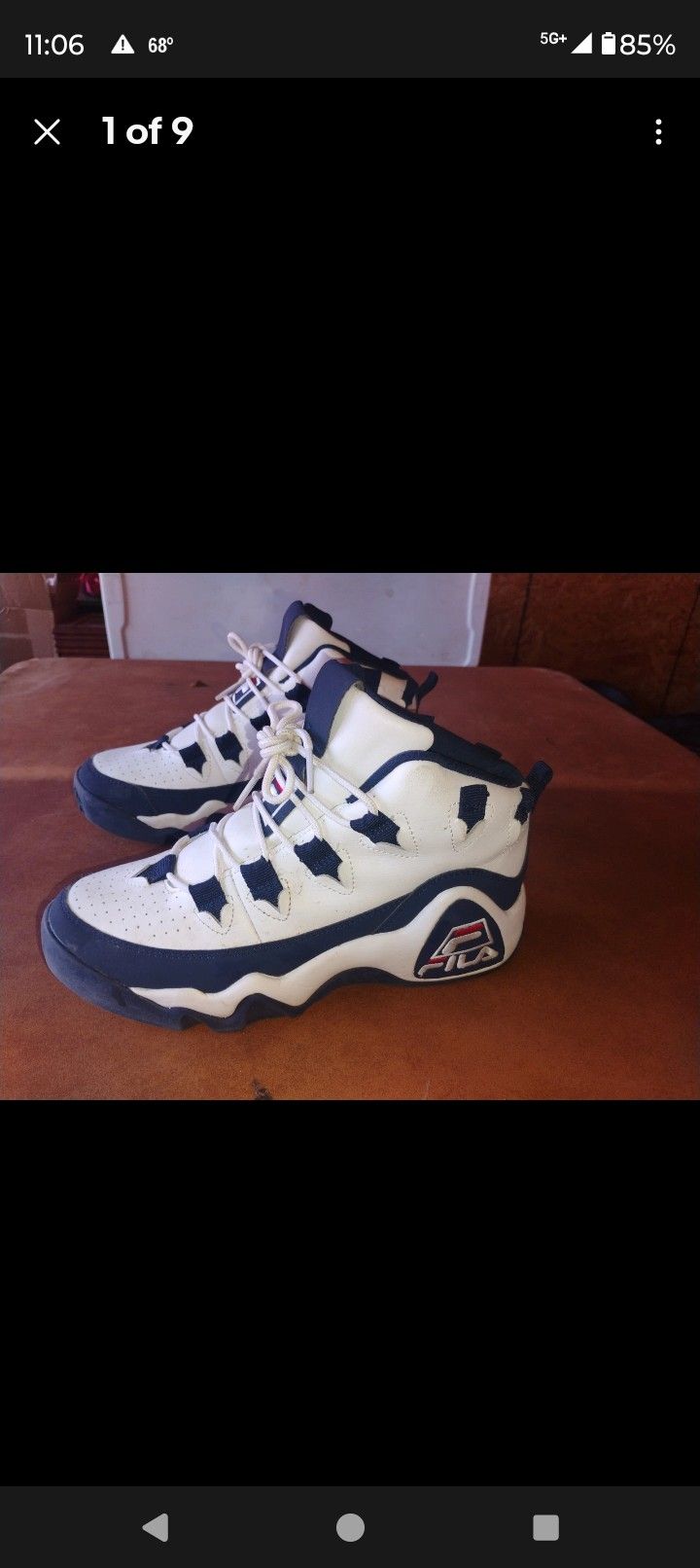 FILA Grant Hill 1 Kids Basketball ~ Size 7 ~ White + Navy Blue 3BM00628-125