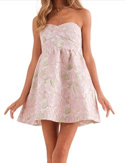$21 Size 02 Beautiful Pink Short Homecoming Dresses for Teens Floral Jacquard Strapless A Line Mini Prom Dress with Pockets