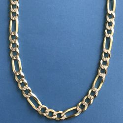 QUALITY! Figaro Necklace 26” Diamond Cut 7mm Gold On Sterling Silver Italy 925 *Pickup Boca Raton
