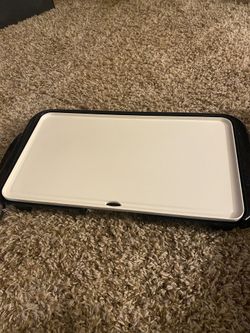 Oster ceramic griddle w/ warming tray and grease tray.