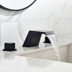 Widespread Double Handle Waterfall Bathroom Faucet in Matte Black