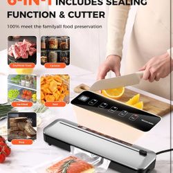 🌸 Vacuum Sealer Machine 75Kpa Precision Suction Power 6-in-1 Food Sealer with Digital Timer, Dry & Moist Food Modes, Compact Design with 10 Vacuum Ba