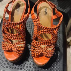 Mossimo  Platform Wedge Sandals Women Size 7 Orange Strappy Ultra High