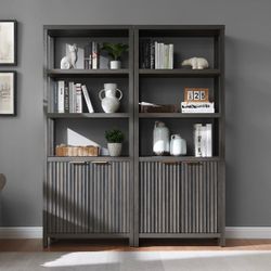Set Of 2 Oxford Bookshelf with Fluted Door Cabinet