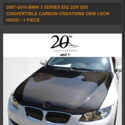 2007-2010 BMW 3 Series E92 2dr E93 Convertible Carbon Creations OEM Look Hood - 1 Piece