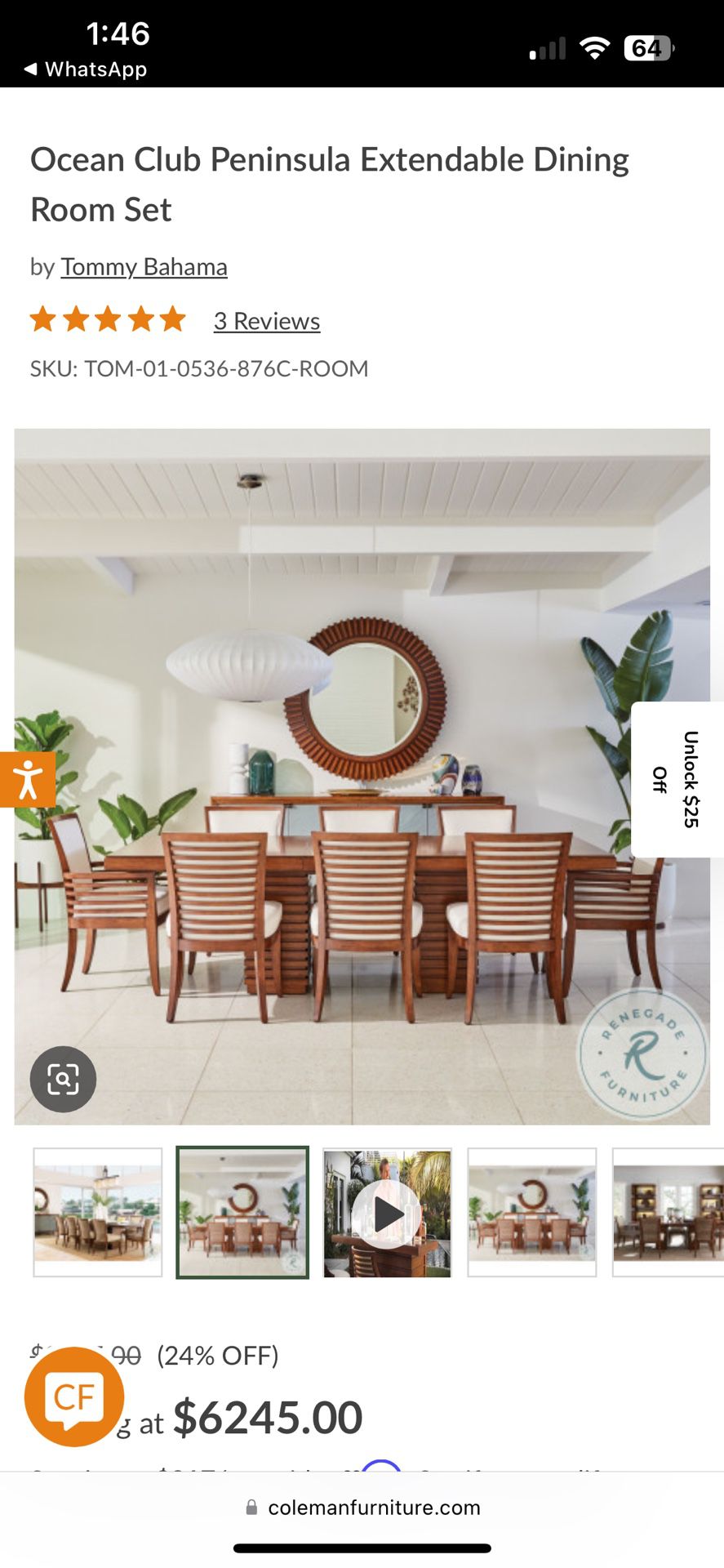 Tommy Bahama Ocean Club Peninsula Extendable Dining Room Set