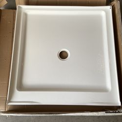 **BROKEN IN 2 CORNERS CHECK PHOTOS**Delta Classic 500 36 in. L x 36 in. W Alcove Shower Pan Base with Center Drain in High Gloss White” 