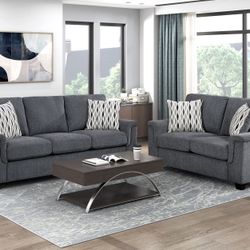 2PC Gray Sofa & Loveseat