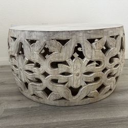 Mango wood White Wash Drum Coffee Table