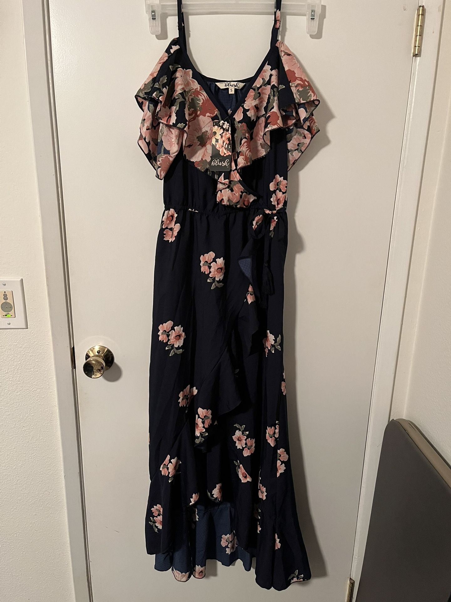 Woman’s Navy With Flowers Long Dress . Size S