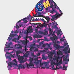 Bape Color Camo Shark Full Zip Hoodie Purple