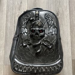 Black 3D Skull Backpack Gothic Leather Backpack Is Brand New ! No Tags  Great For Halloween 