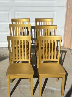Wood Seat  Chairs  Gold Color  Set  Of  Six