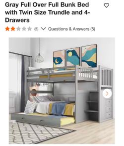 Grey Full size bunk bed with trundle