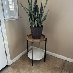Modern Wood & Marble Side Table
