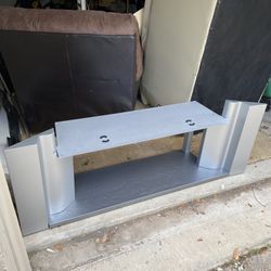 Silver TV/Media Console with Glass Shelf