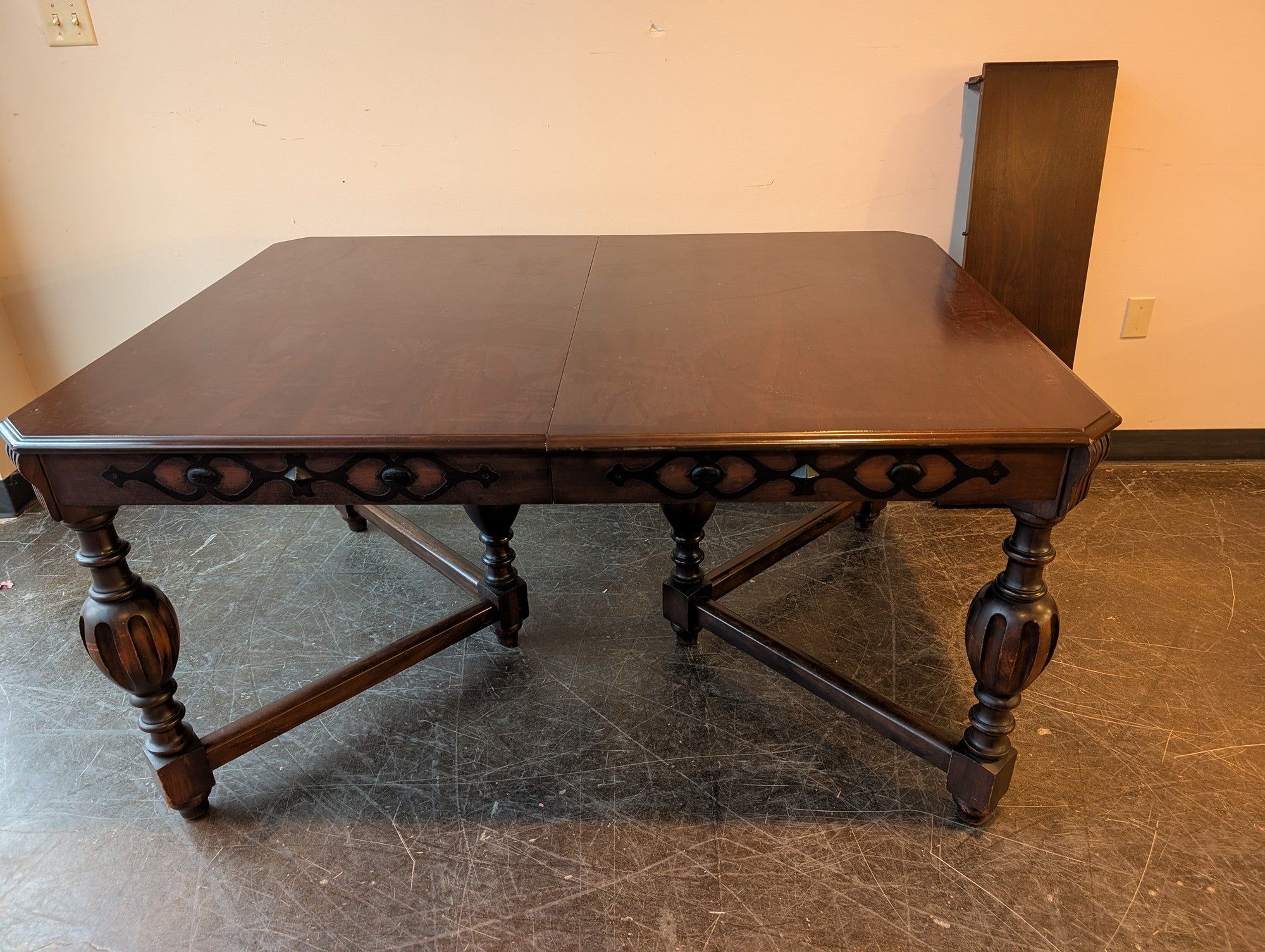 Vintage Style Dark Wood Dining Table with Turned Legs