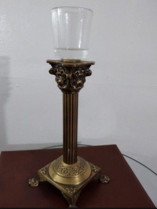 VINTAGE BRONZE - BRASS / GLASS CANDLESTICK 12"