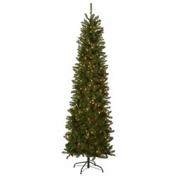 6ft Pre-Lit Artificial Scotch Pine Pencil Christmas Tree with LED Lights, Metal Stand