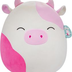 Squishmallows SQCR05470 16-Inch-Caedyn The Pink Spotted Cow with Closed Eyes, Multicolour $30