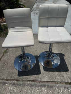 Set of 2 Bar Chairs Height Adjustable Counter Bar Stools with Cushion White