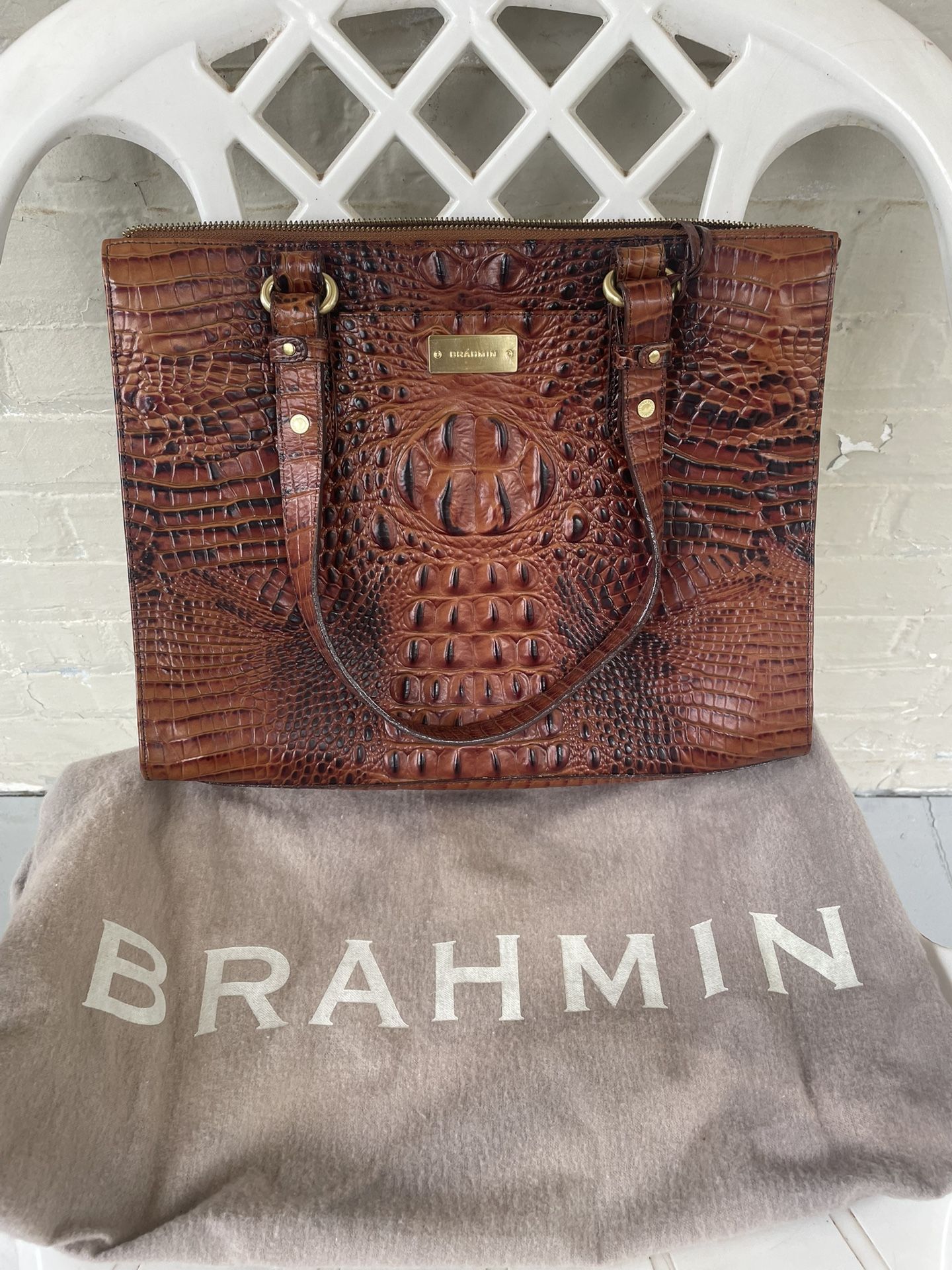 Brahmin Brown Crocodile Embossed Tote Bag