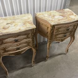 French 19th Century Marble Top Side Tables With Drawers