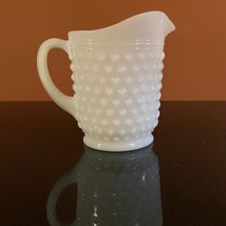 Vintage Hobnail Milk Glass “Dots And Dashes” Small Pitcher About 5” Tall