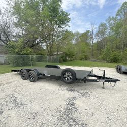 New 7x20 10k Premium Deluxe Car Hauler Trailer Side Exit Ramps And Mag Wheels 