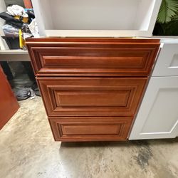 Cherry Wood 3-Drawer Base Cabinet