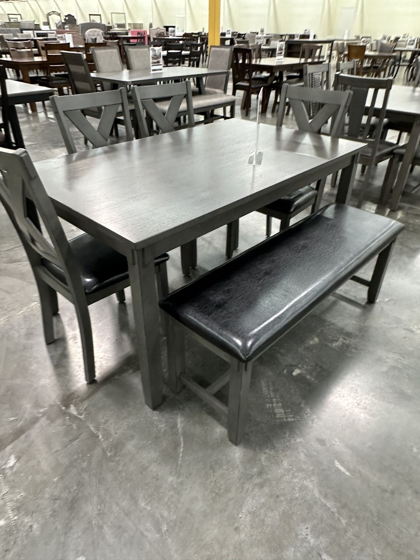 6 Pcs Dining Set Table + 4 Chairs + Bench Color: Espresso. Bonito Conedor De 6 Piezas Color Cafe. 💢 Comedor De 6 Piezas Nuevo En Caja