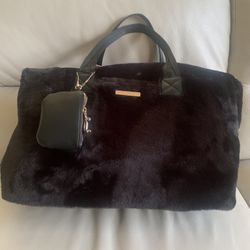 New Juicy Couture Black Furry Weekender Duffle Bag 