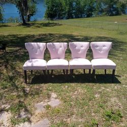 Suede Light Gray Studded Dining Chairs 