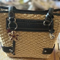 Brighton Hallie Woven Straw & Leather Purse