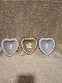 3 Heart Shaped Wedgewood Trinket Dishes 