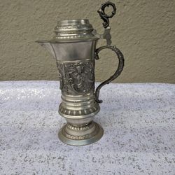 10" Antique Multiple Figurines Designed Stein Pewter Tankard Germany Early 1900